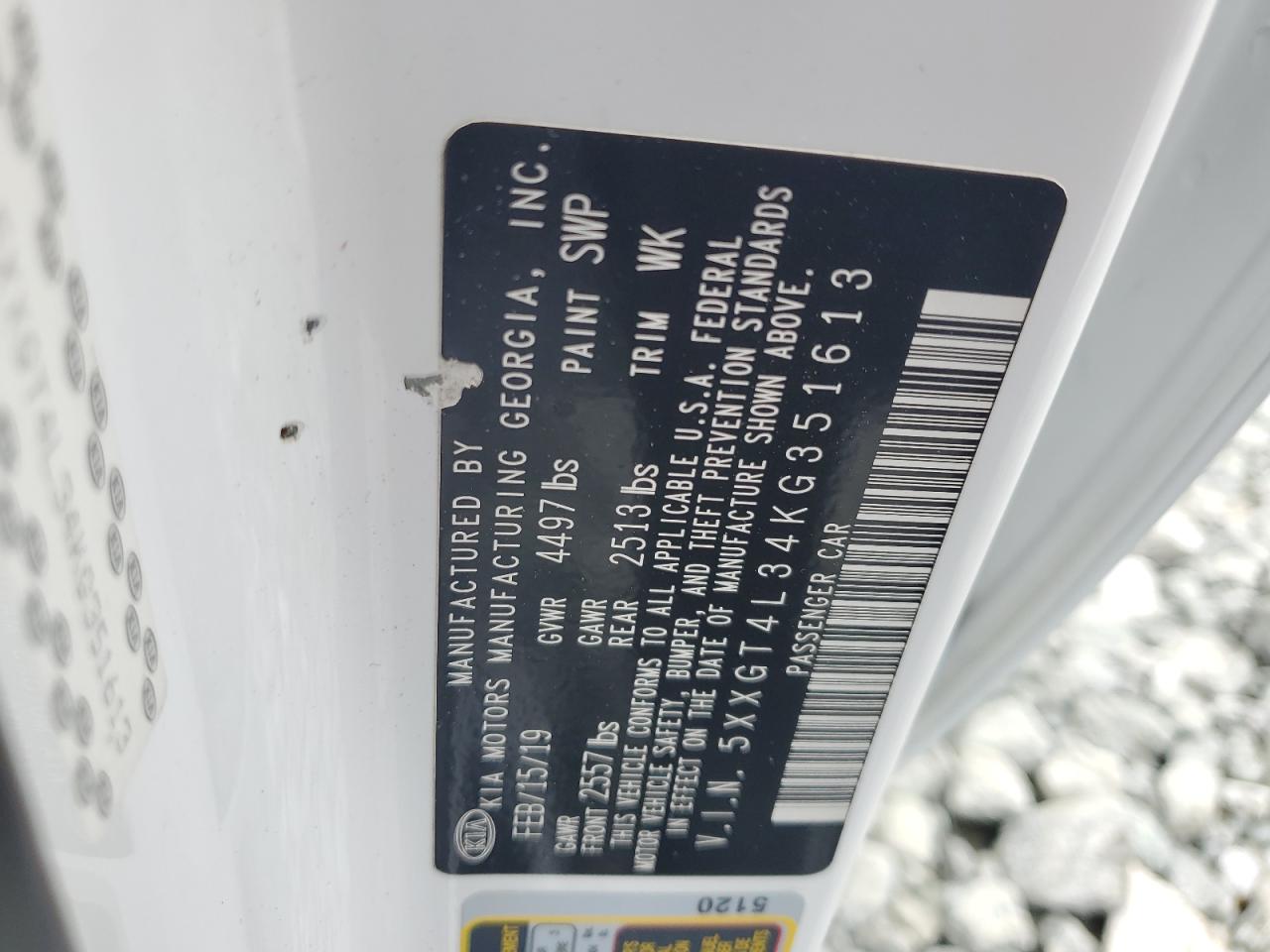 5XXGT4L34KG351613 2019 Kia Optima Lx