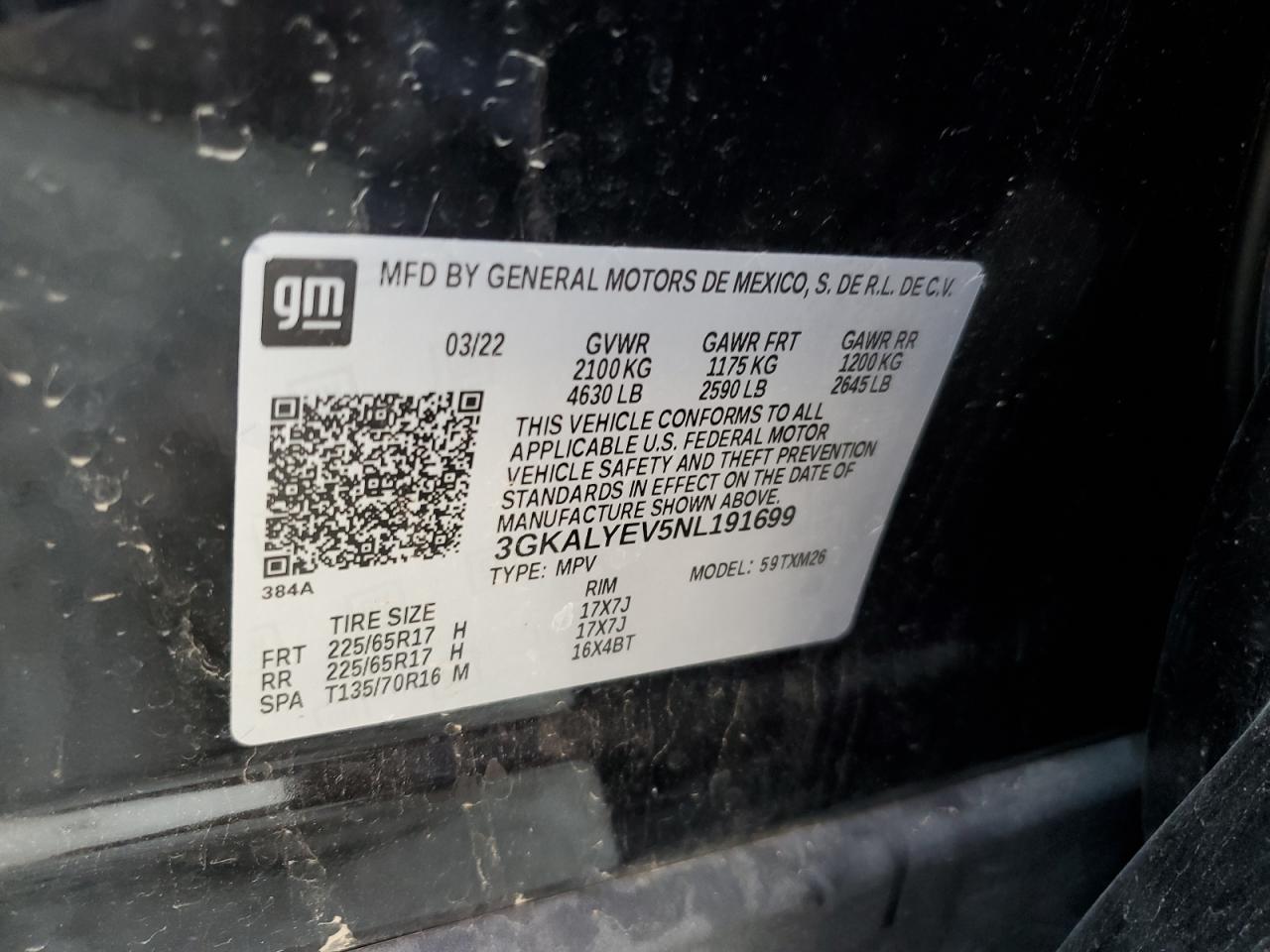 3GKALYEV5NL191699 2022 GMC Terrain At4