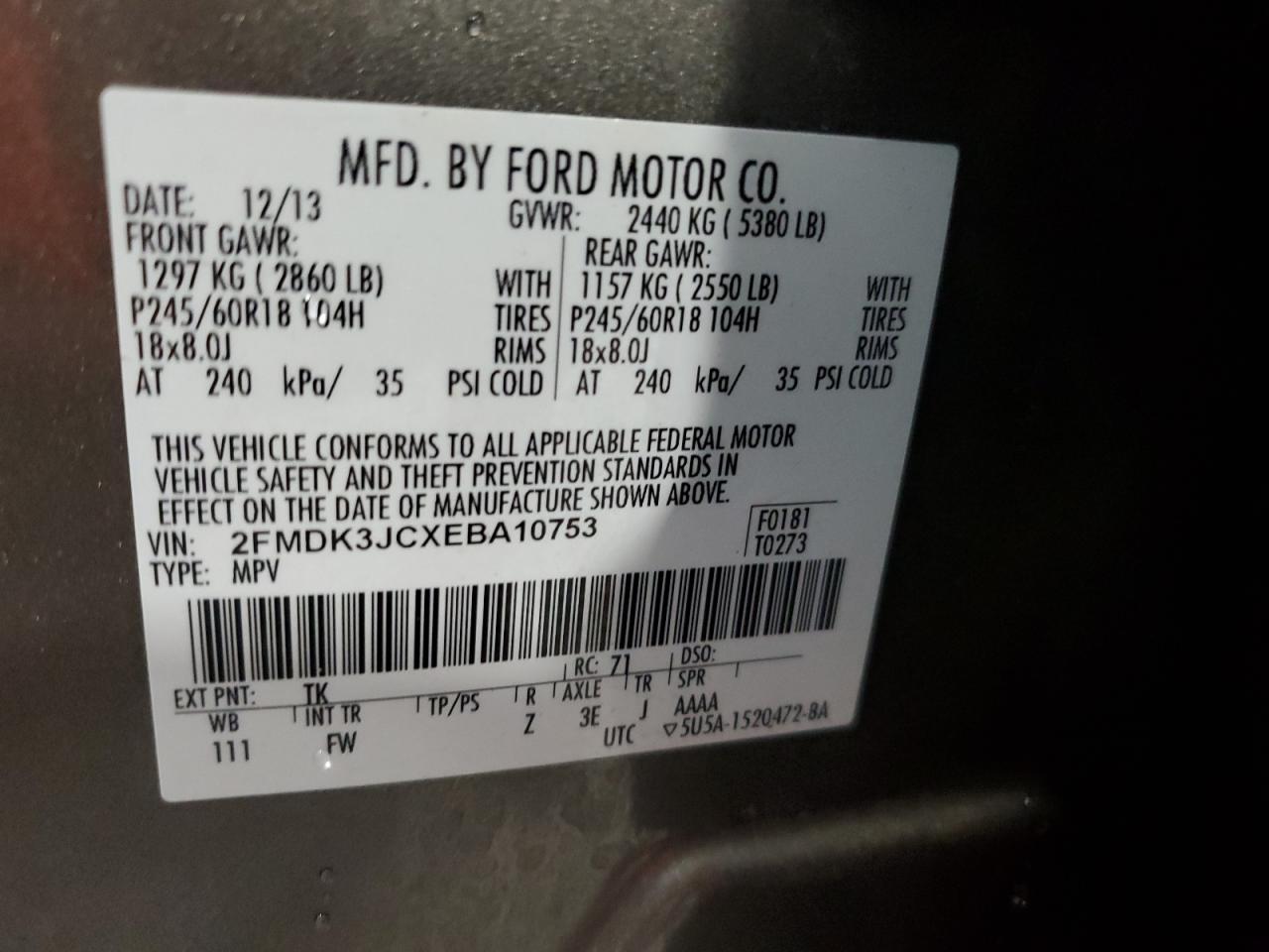 2FMDK3JCXEBA10753 2014 Ford Edge Sel