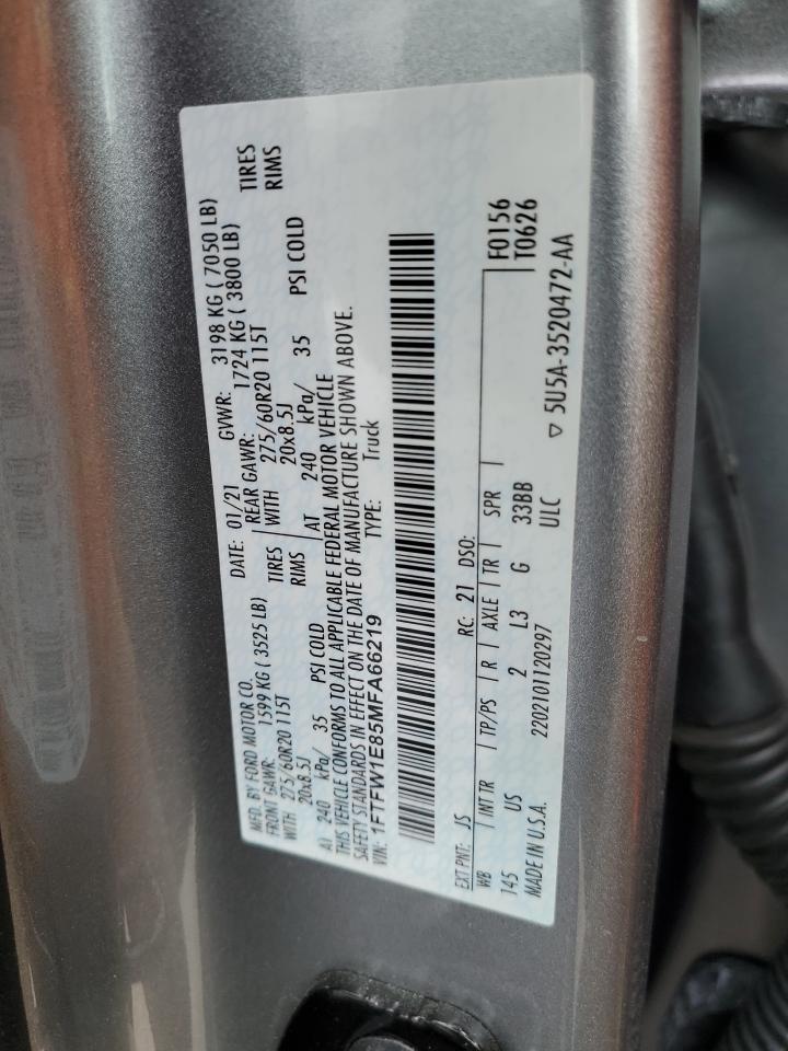 2021 Ford F150 Supercrew vin: 1FTFW1E85MFA66219