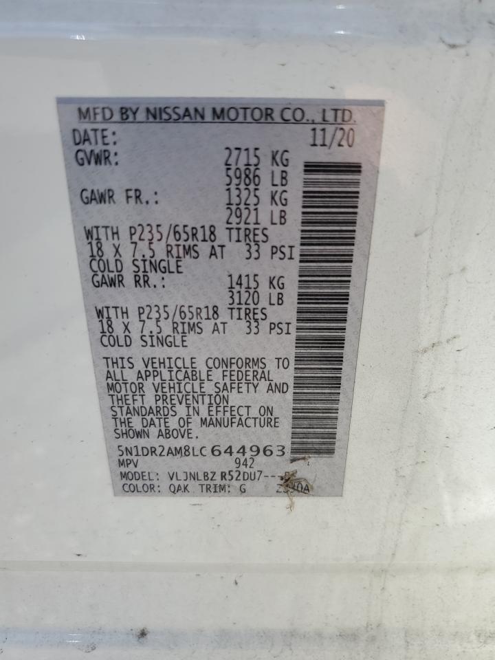 5N1DR2AM8LC644963 2020 Nissan Pathfinder S