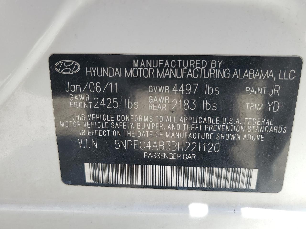 5NPEC4AB3BH221120 2011 Hyundai Sonata Se