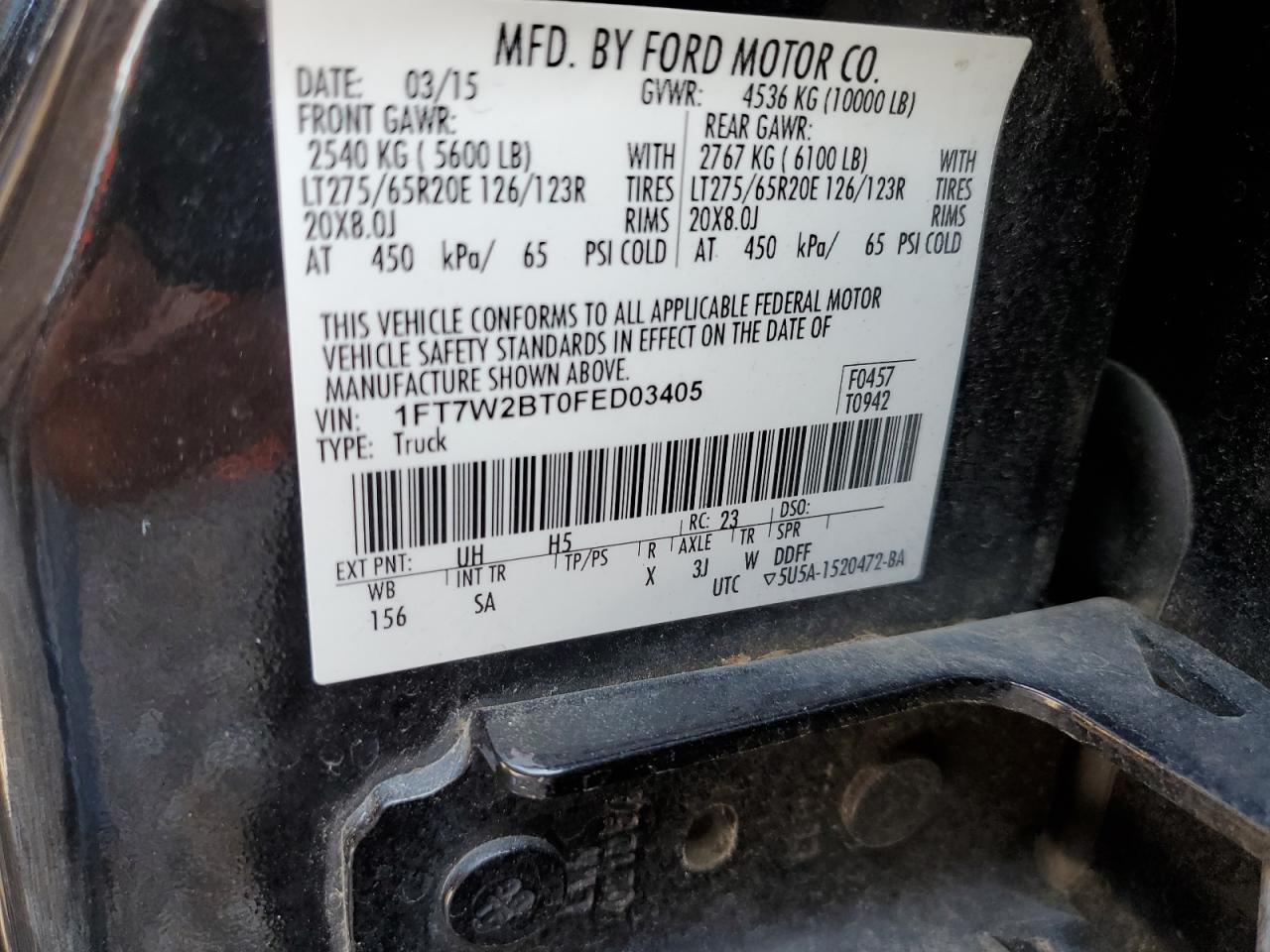 1FT7W2BT0FED03405 2015 Ford F250 Super Duty