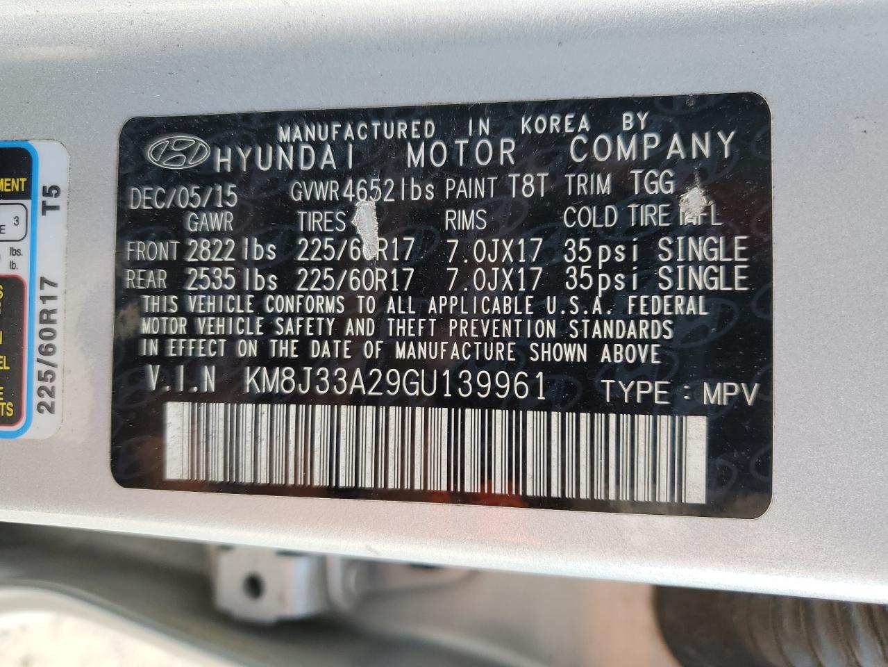 KM8J33A29GU139961 2016 Hyundai Tucson Limited