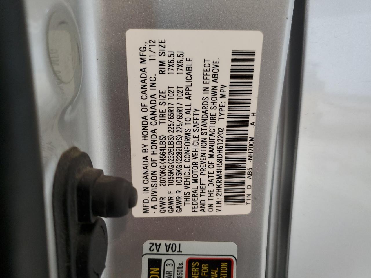 2HKRM4H58DH612202 2013 Honda Cr-V Ex