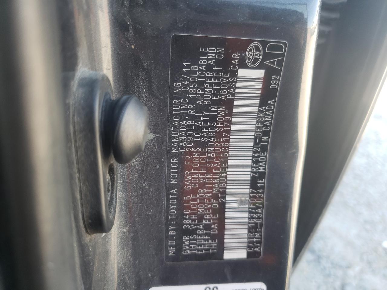 2T1BU4EE1BC617179 2011 Toyota Corolla Base