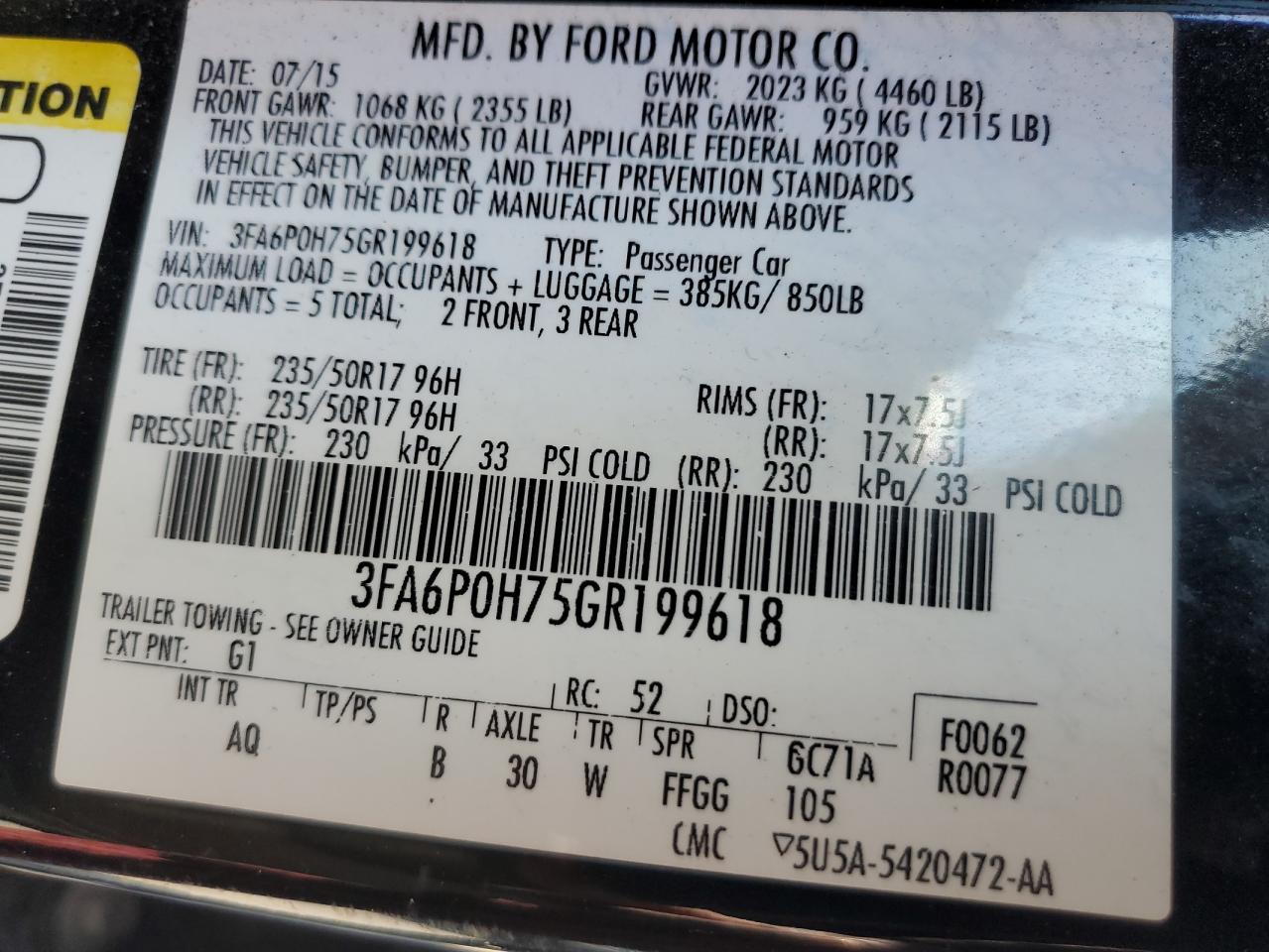 3FA6P0H75GR199618 FORD FUSION 2016
