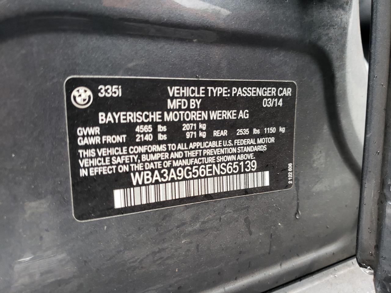 WBA3A9G56ENS65139 2014 BMW 335 I