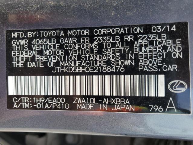 VIN JTHKD5BH0E2188476 2014 LEXUS CT 200 no.12