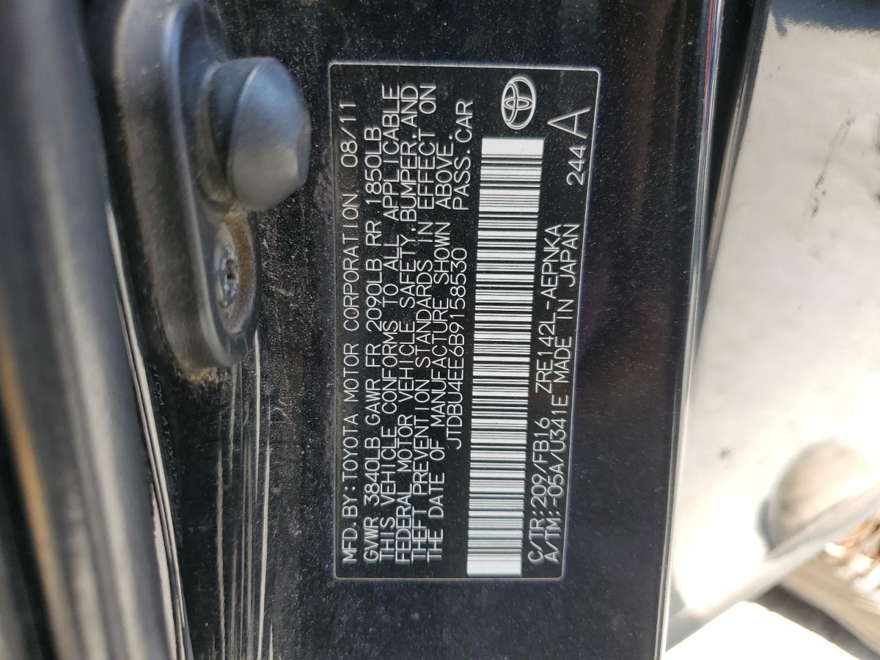 JTDBU4EE6B9158530 2011 Toyota Corolla Base