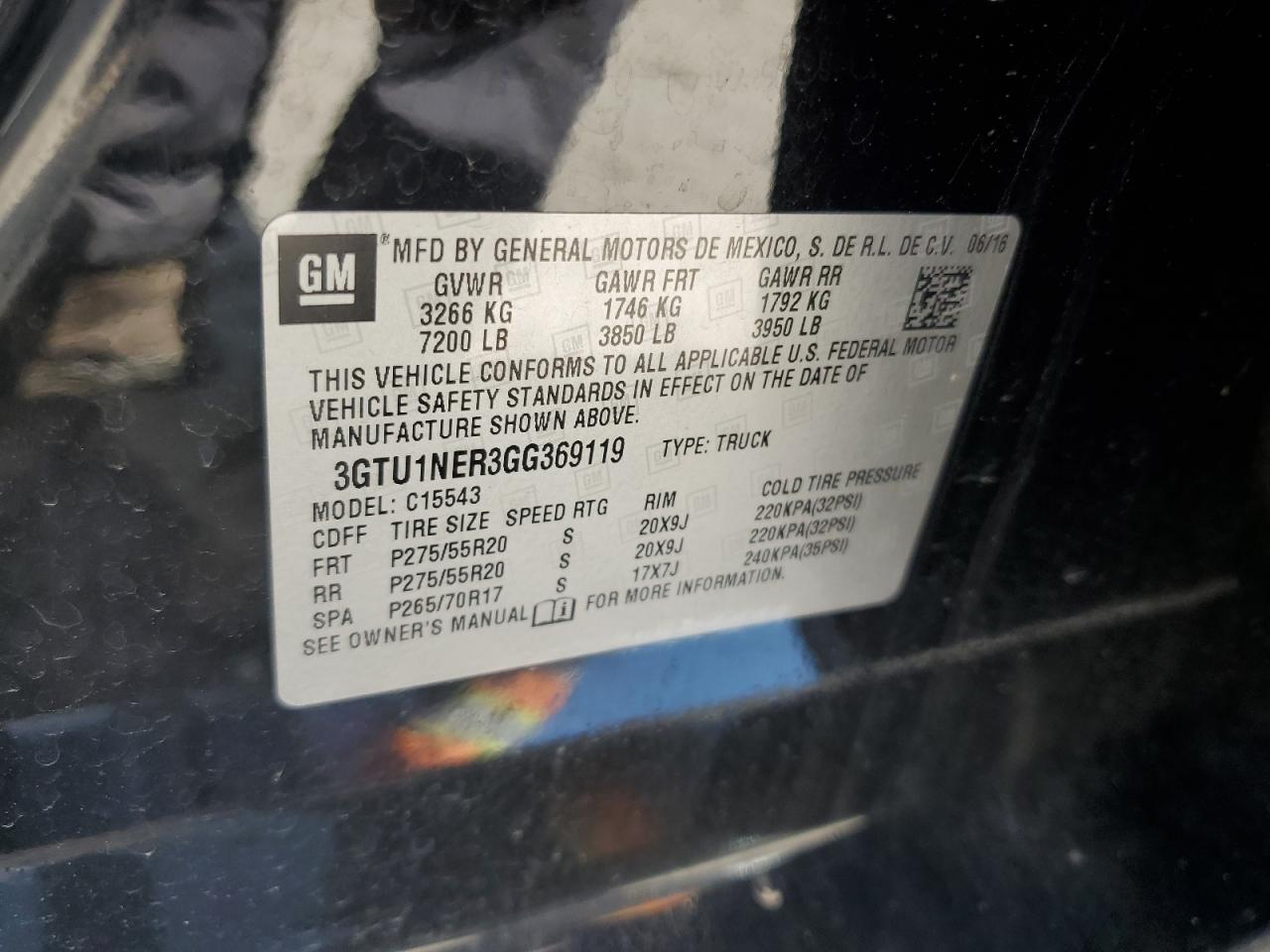 3GTU1NER3GG369119 2016 GMC Sierra C1500 Slt