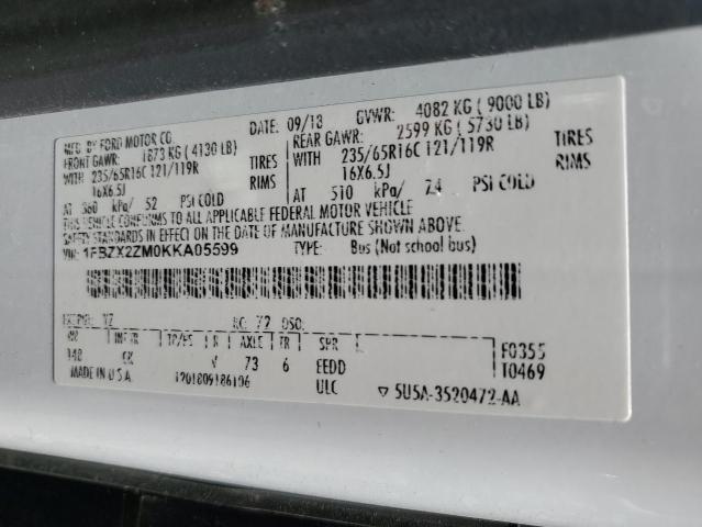 2019 Ford Transit T-350 VIN: 1FBZX2ZM0KKA05599 Lot: 54713994