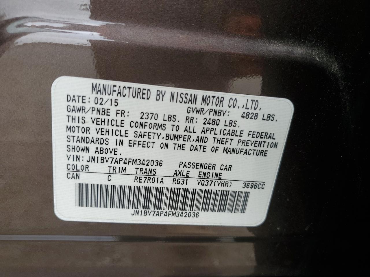 JN1BV7AP4FM342036 2015 Infiniti Q50 Base