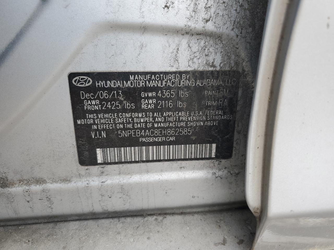 5NPEB4AC8EH862585 2014 Hyundai Sonata Gls