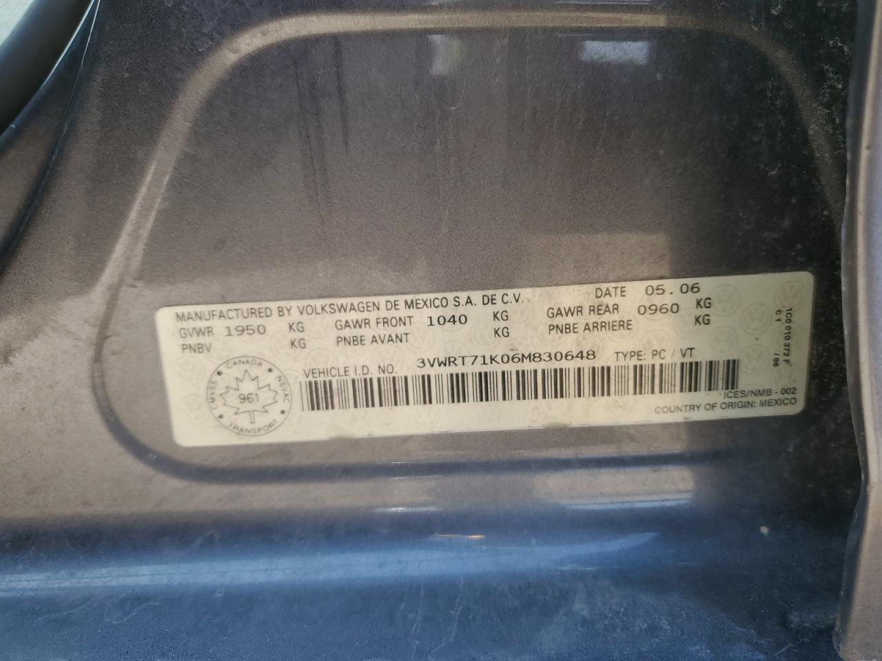 3VWRT71K06M830648 2006 Volkswagen Jetta Tdi