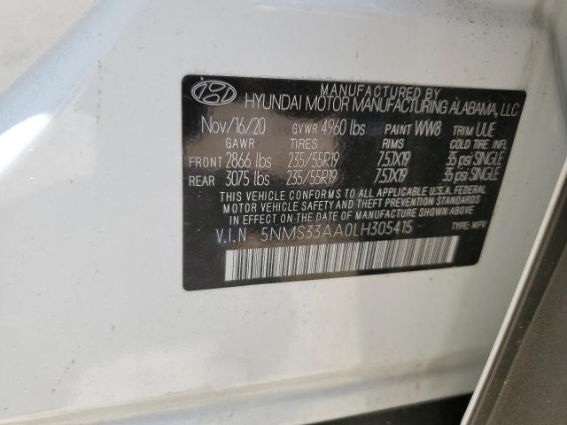 2020 Hyundai Santa Fe Sel VIN: 5NMS33AA0LH305415 Lot: 53697044
