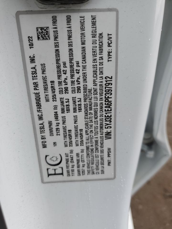 5YJ3E1EA6PF397912 2023 Tesla Model 3