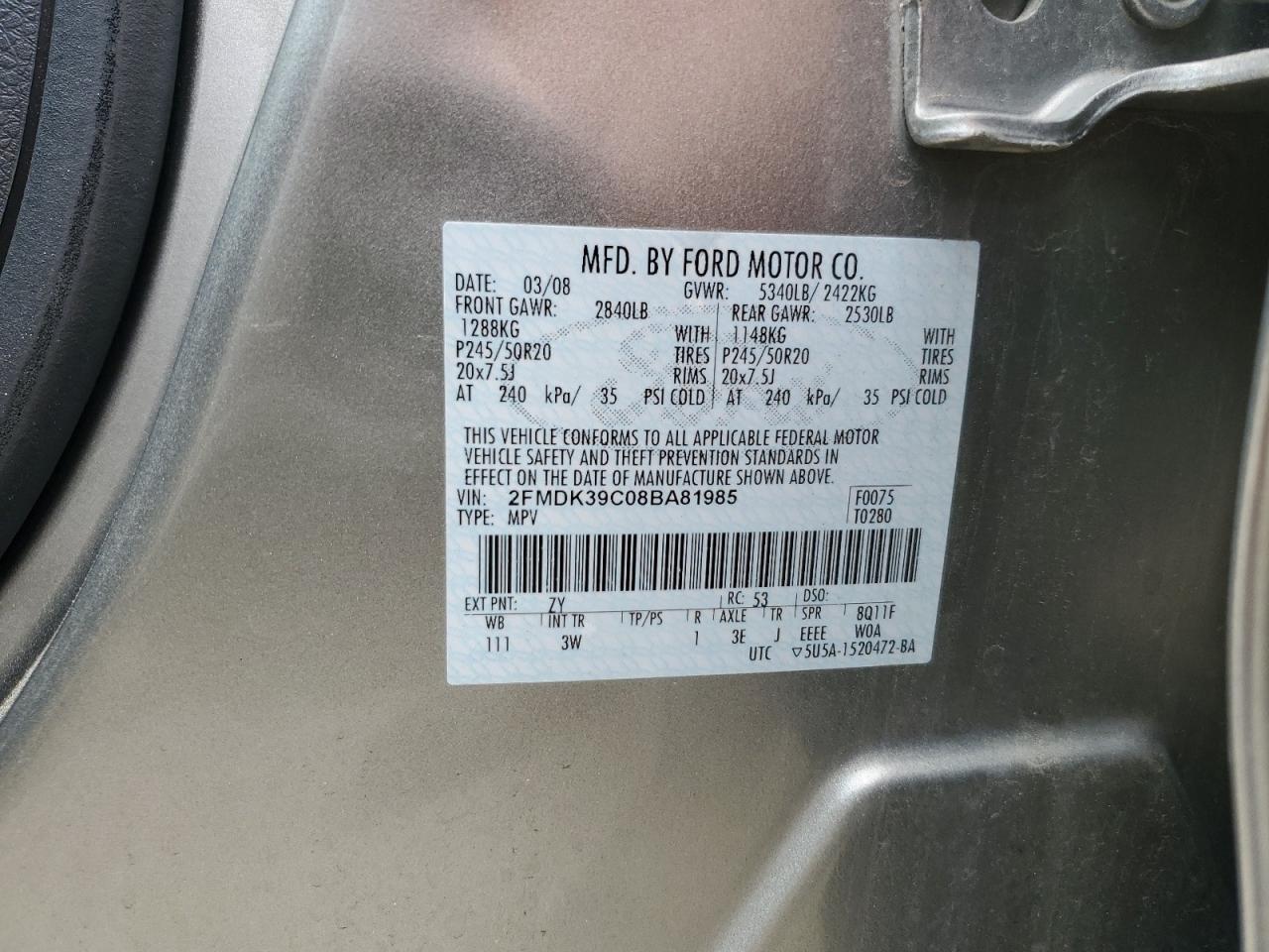 2FMDK39C08BA81985 2008 Ford Edge Limited