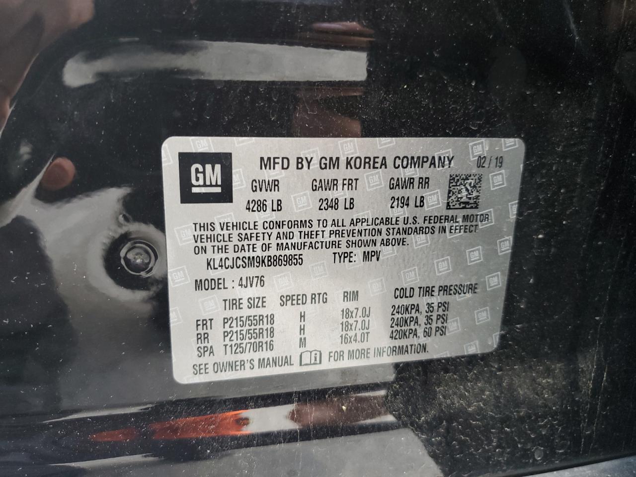 KL4CJCSM9KB869855 2019 Buick Encore Essence