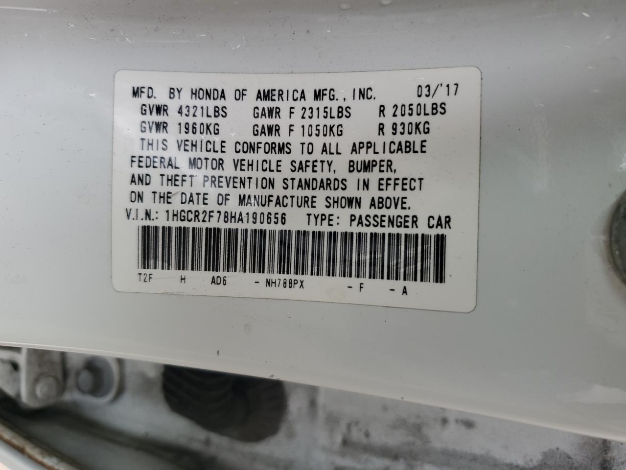 1HGCR2F78HA190656 2017 Honda Accord Ex