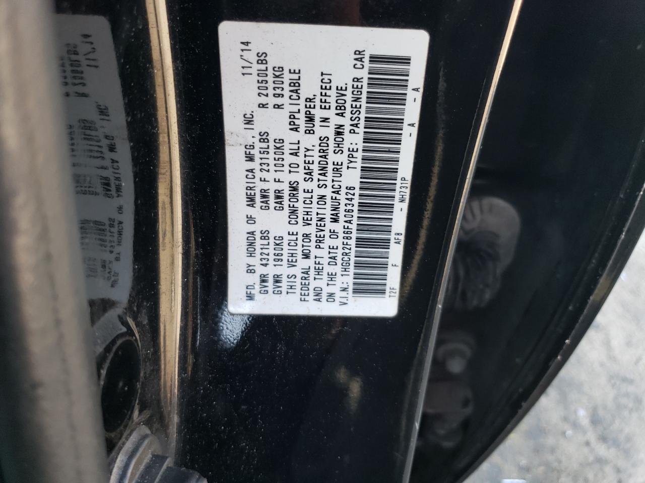 2015 Honda Accord Exl vin: 1HGCR2F86FA063426