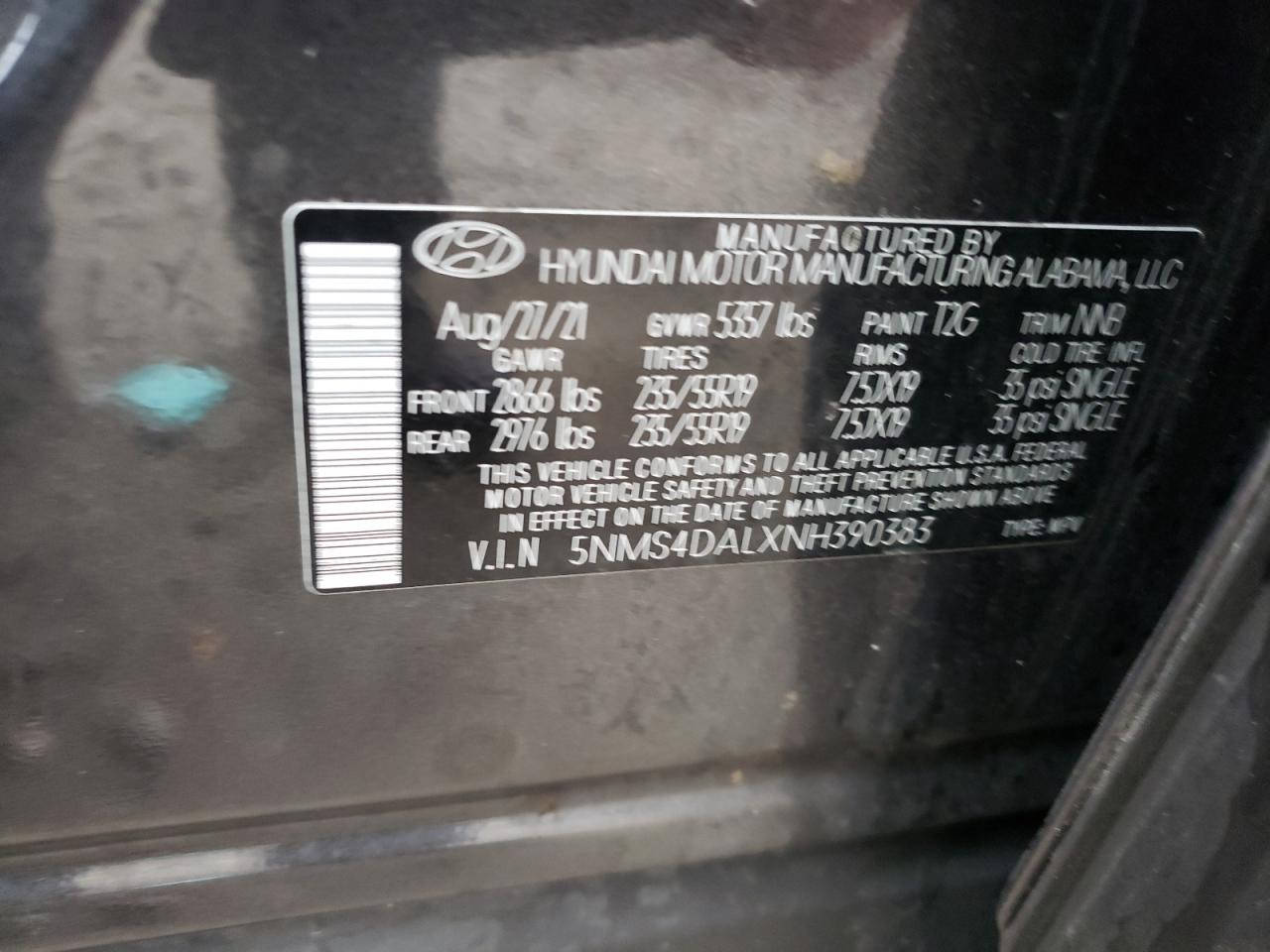 5NMS4DALXNH390383 2022 Hyundai Santa Fe Limited