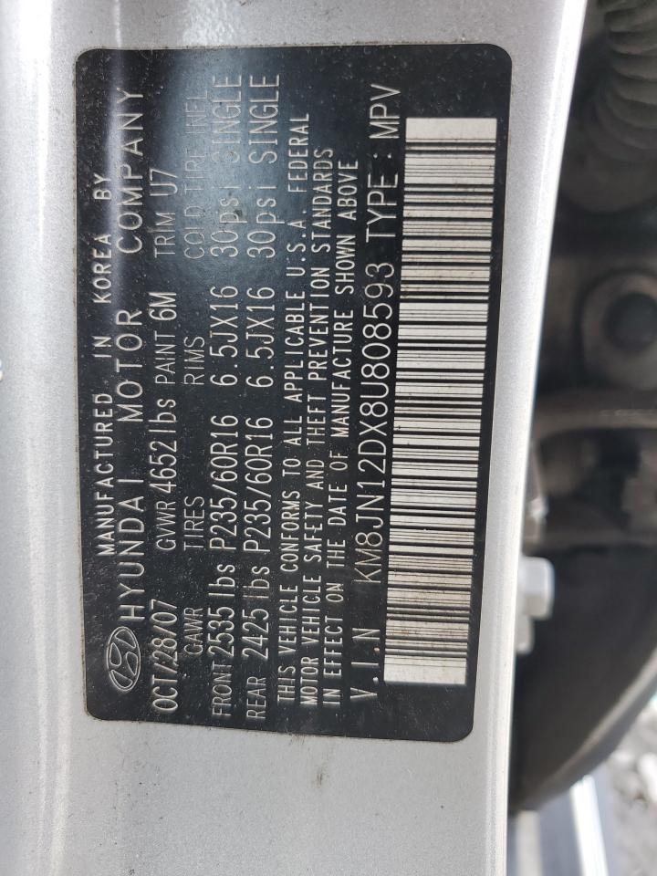 KM8JN12DX8U808593 2008 Hyundai Tucson Se