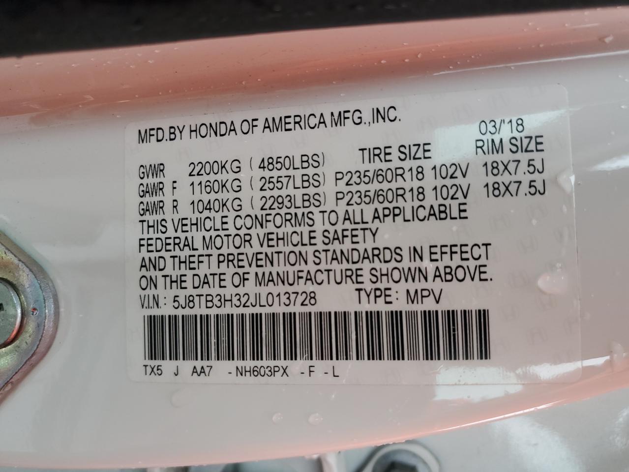 5J8TB3H32JL013728 2018 Acura Rdx