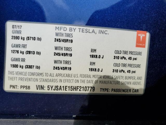 2017 Tesla Model S VIN: 5YJSA1E15HF210779 Lot: 55469354