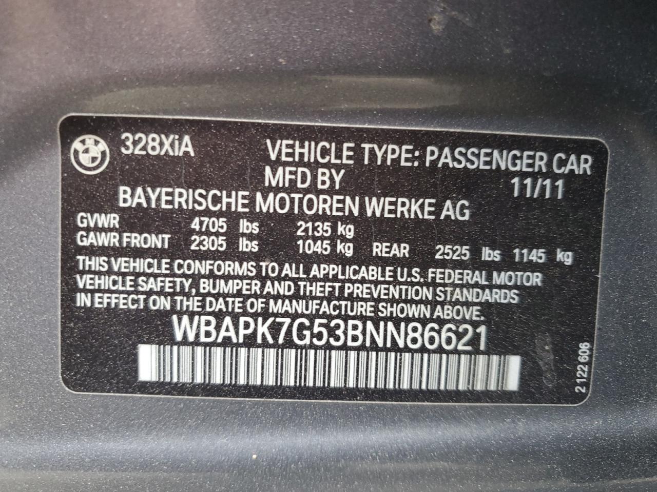 WBAPK7G53BNN86621 2011 BMW 328 Xi