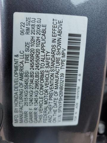 2022 Honda Pilot Se VIN: 5FNYF5H26NB032139 Lot: 56269434