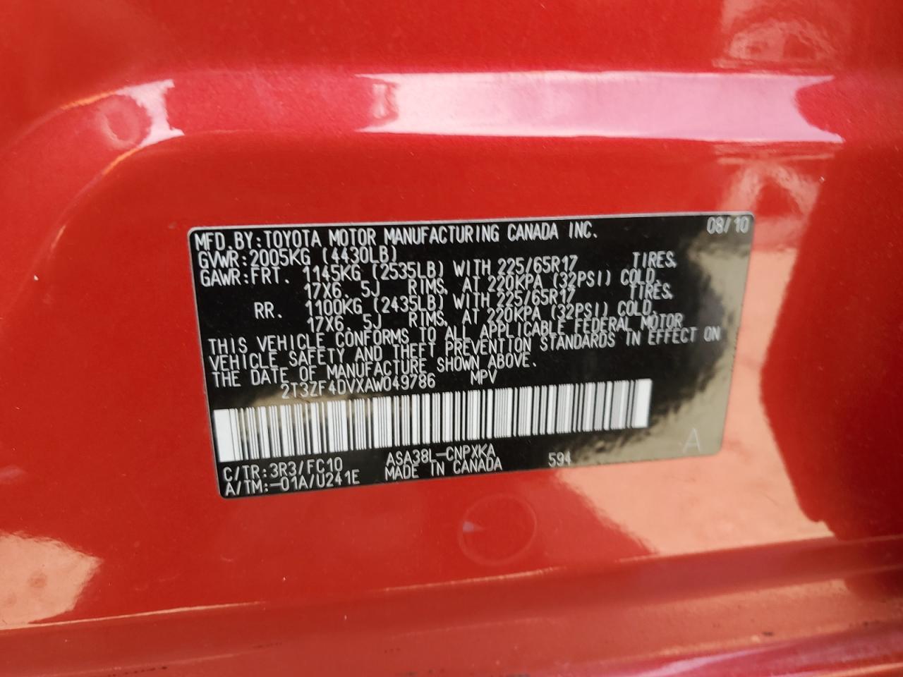 2T3ZF4DVXAW049786 2010 Toyota Rav4