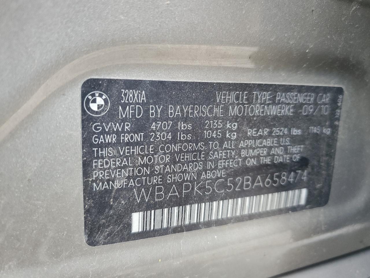 WBAPK5C52BA658474 2011 BMW 328 Xi Sulev