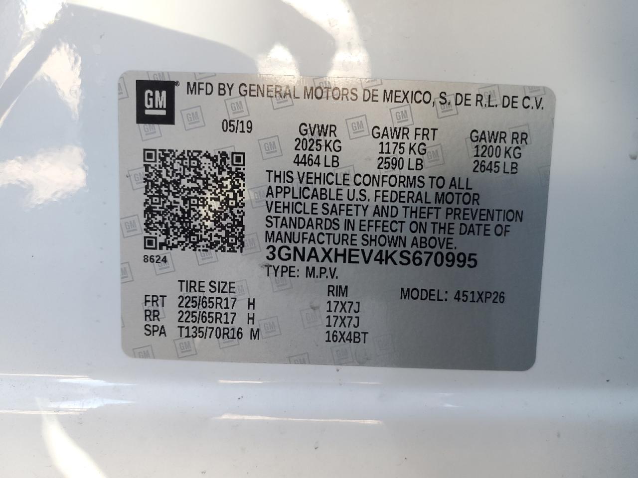 3GNAXHEV4KS670995 2019 Chevrolet Equinox Ls