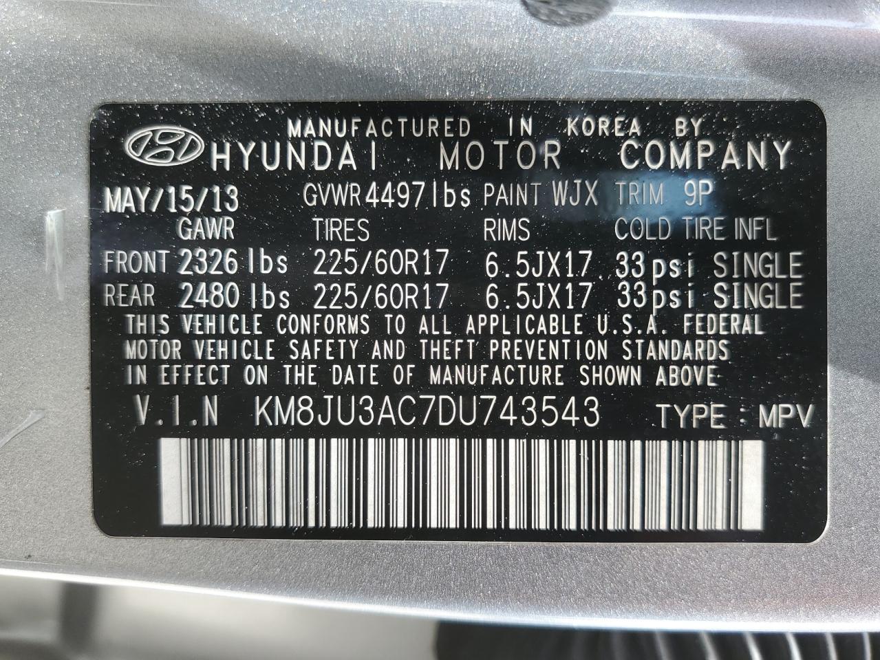 KM8JU3AC7DU743543 2013 Hyundai Tucson Gls