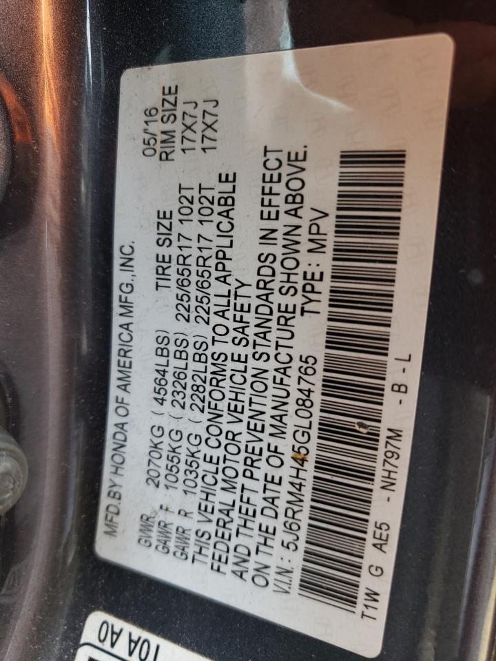 5J6RM4H45GL084765 HONDA CRV 2016