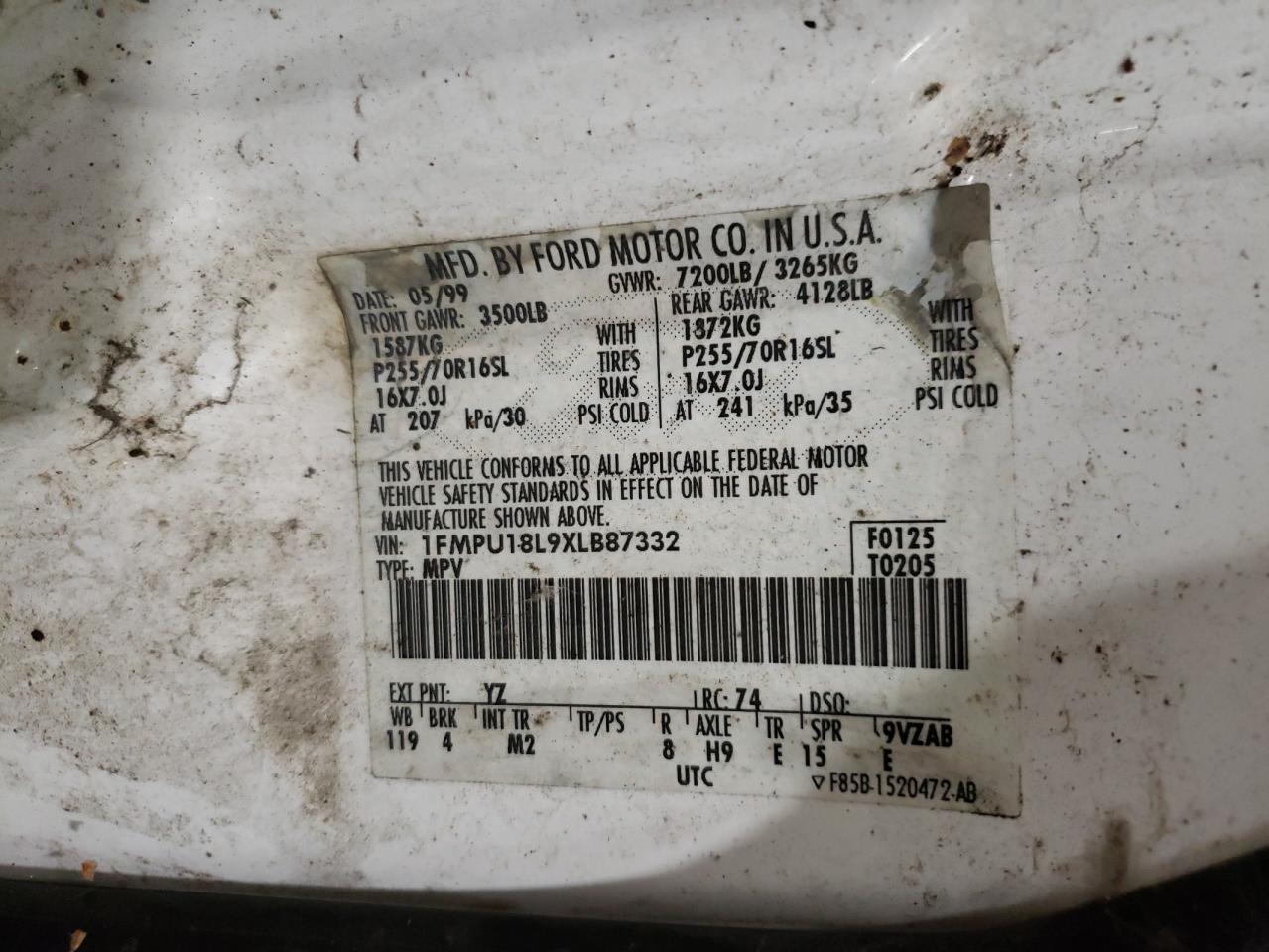 1FMPU18L9XLB87332 1999 Ford Expedition