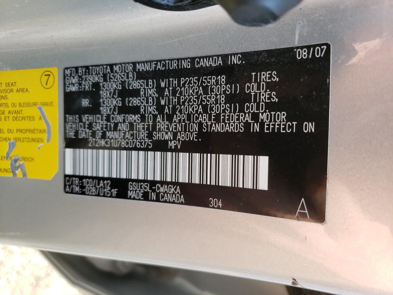 2T2HK31U78C076375 2008 Lexus Rx 350