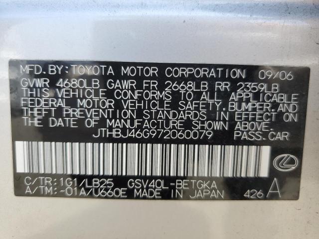 2007 Lexus Es 350 VIN: JTHBJ46G972060079 Lot: 56948594