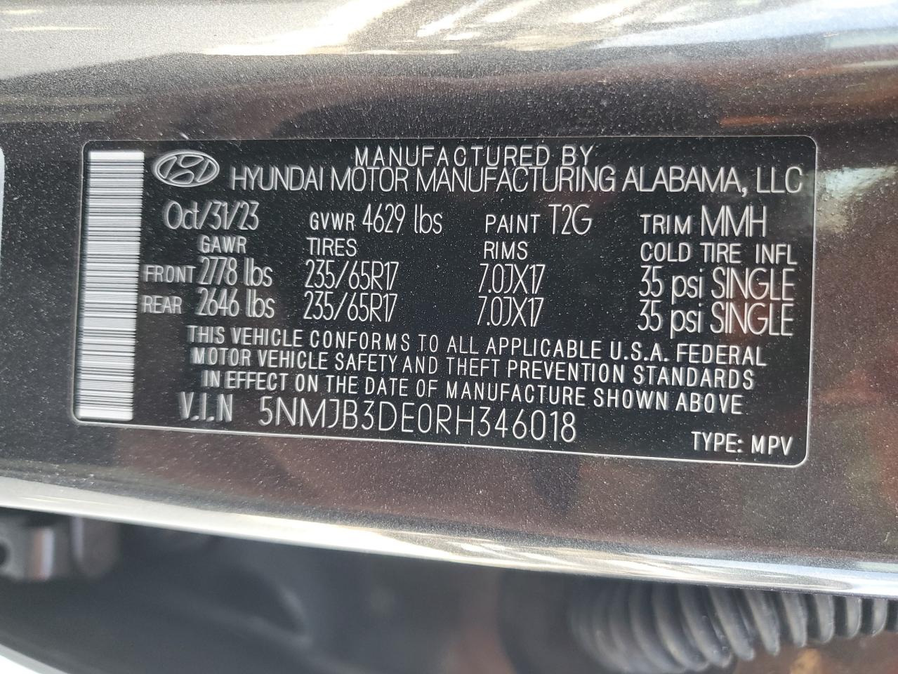 5NMJB3DE0RH346018 2024 Hyundai Tucson Sel