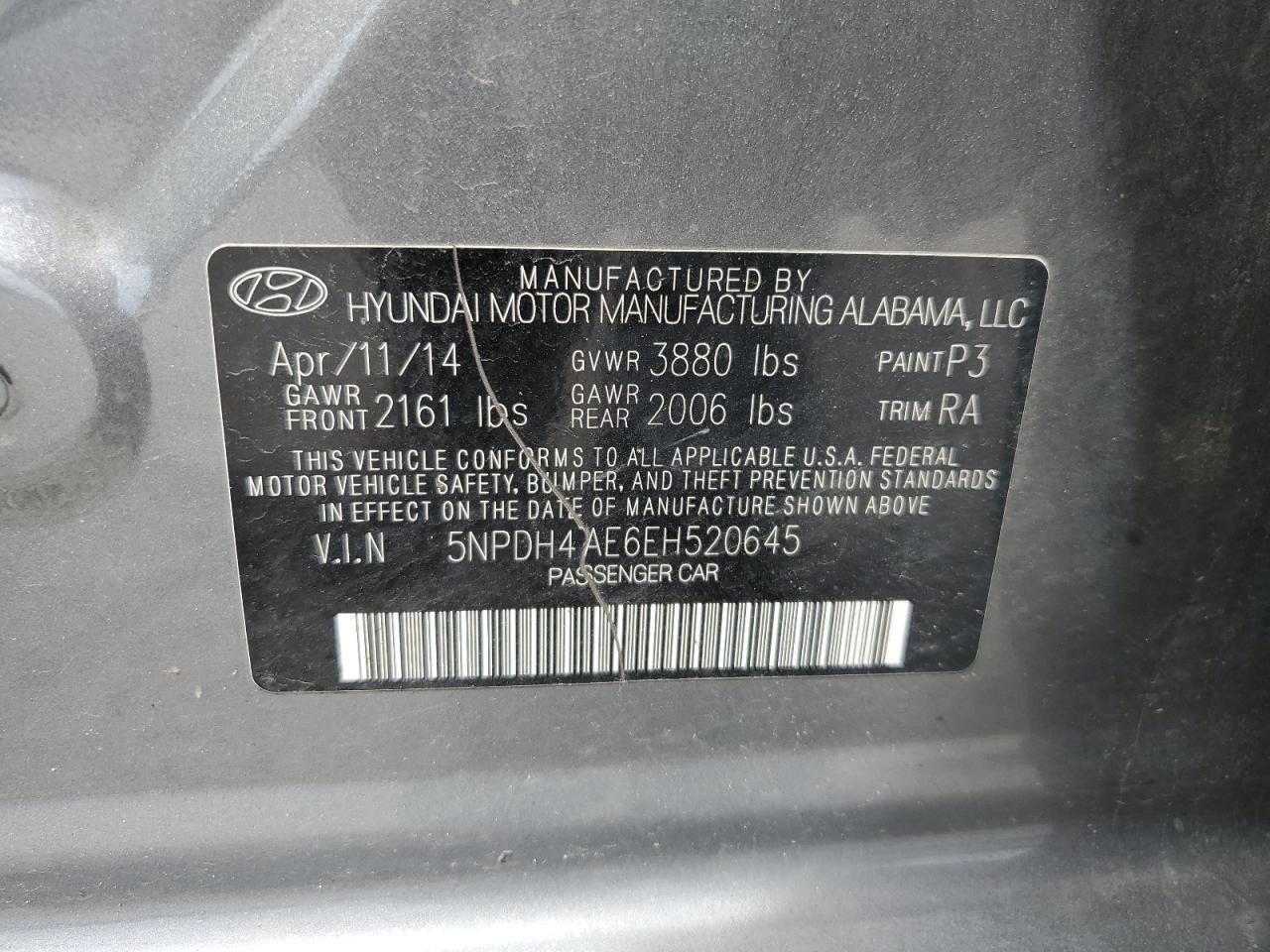 5NPDH4AE6EH520645 2014 Hyundai Elantra Se