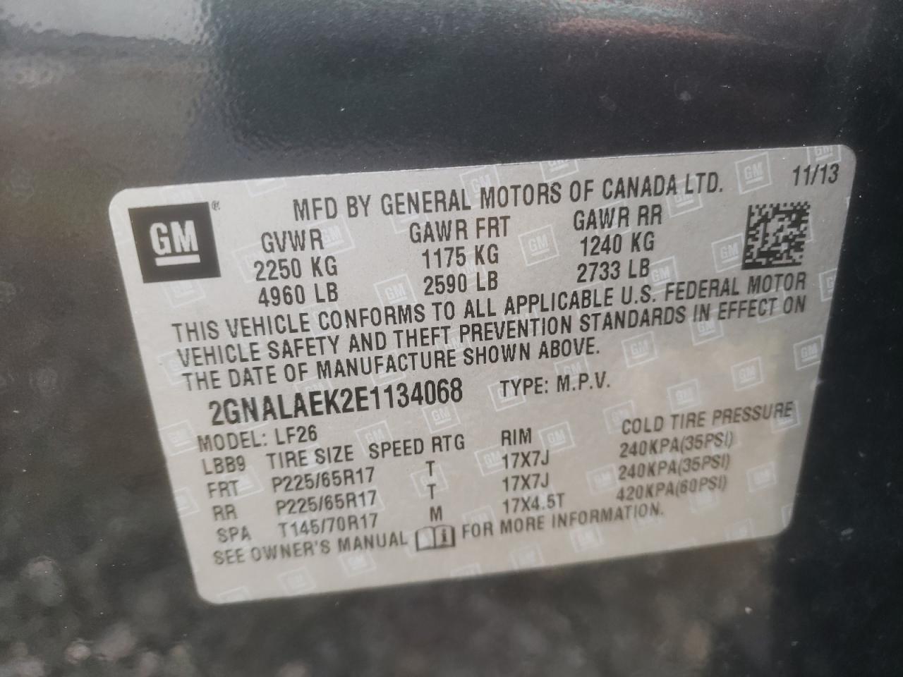 2014 Chevrolet Equinox Ls vin: 2GNALAEK2E1134068