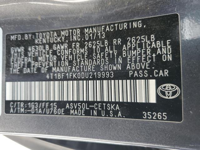 VIN 4T1BF1FK0DU219993 2013 TOYOTA CAMRY no.13