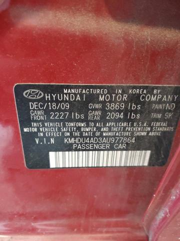 2010 Hyundai Elantra Blue VIN: KMHDU4AD3AU977864 Lot: 53902824