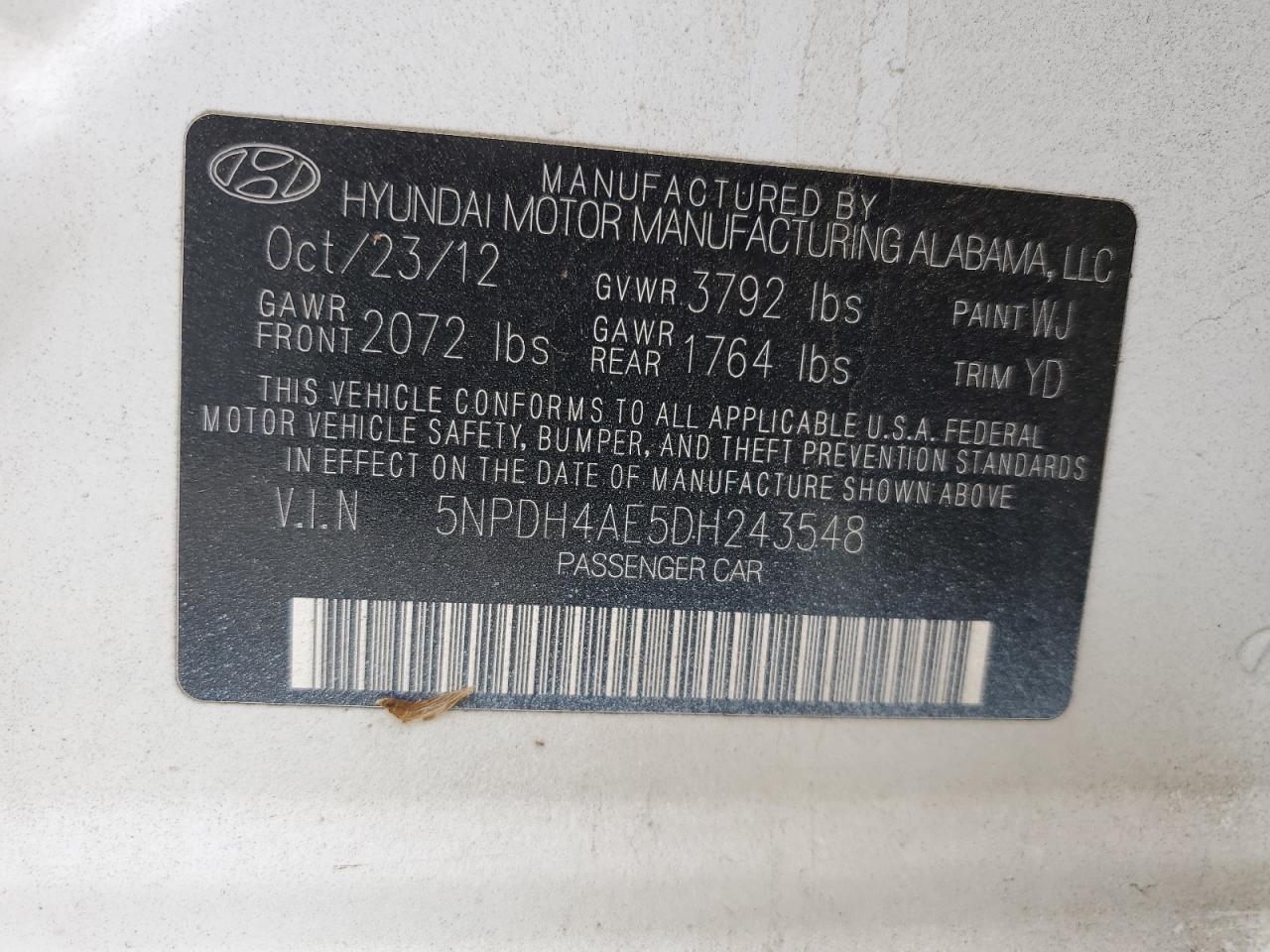 5NPDH4AE5DH243548 2013 Hyundai Elantra Gls