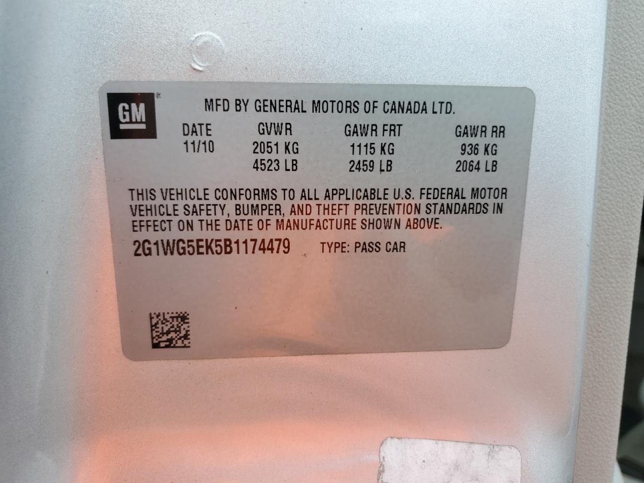 2G1WG5EK5B1174479 2011 Chevrolet Impala Lt