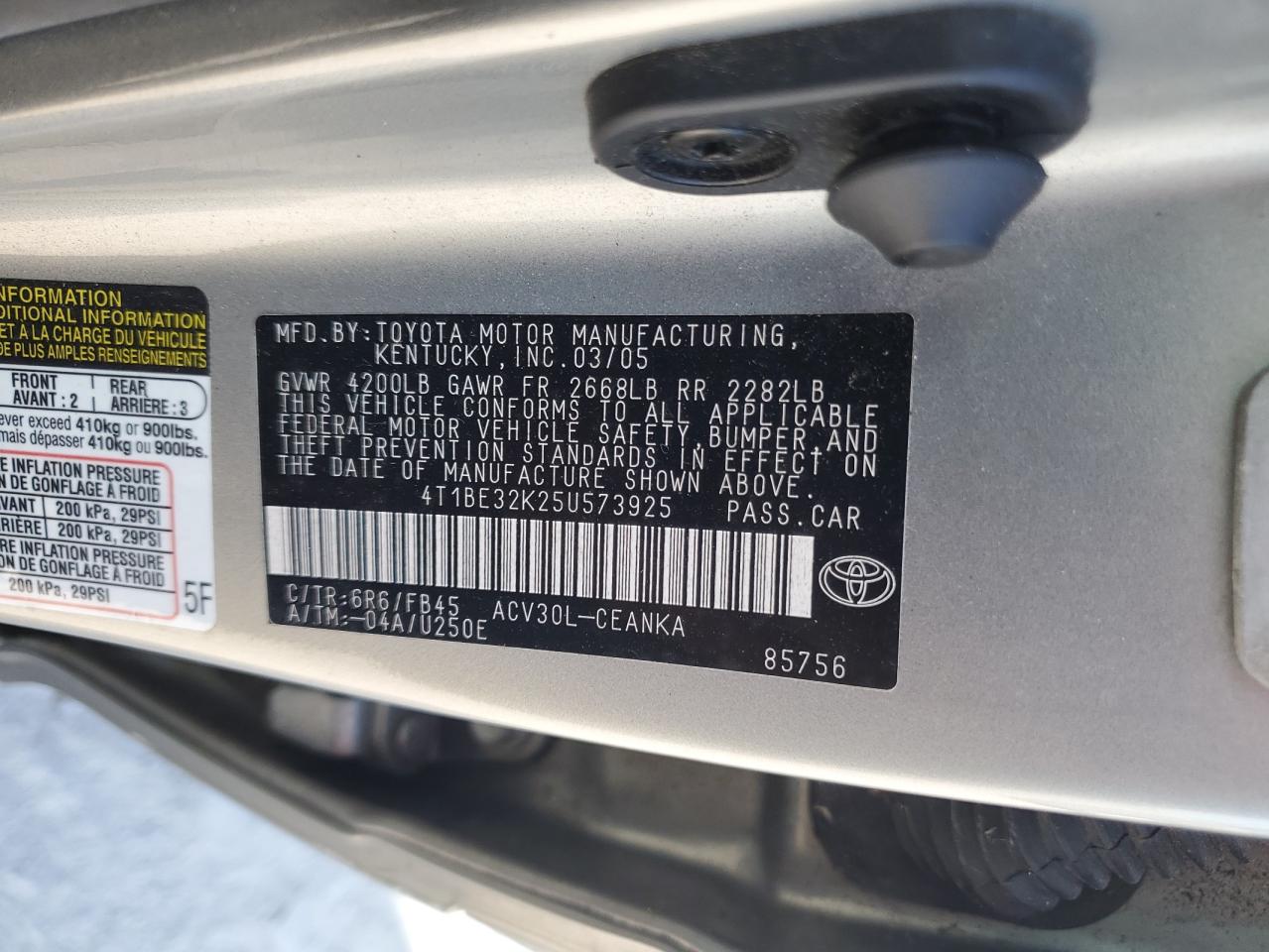 4T1BE32K25U573925 2005 Toyota Camry Le