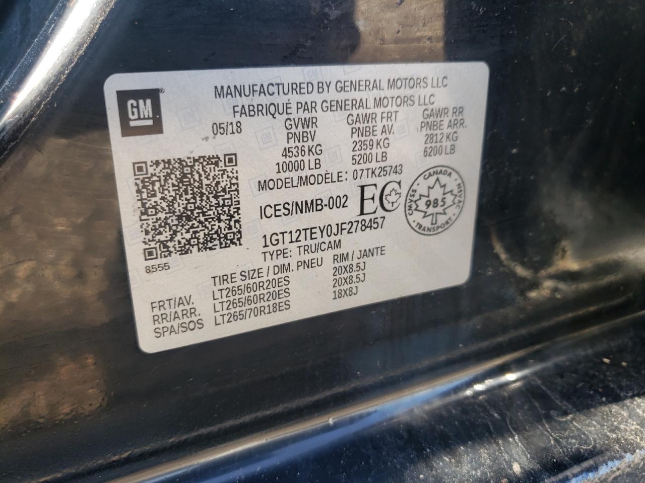 1GT12TEY0JF278457 2018 GMC Sierra K2500 Slt