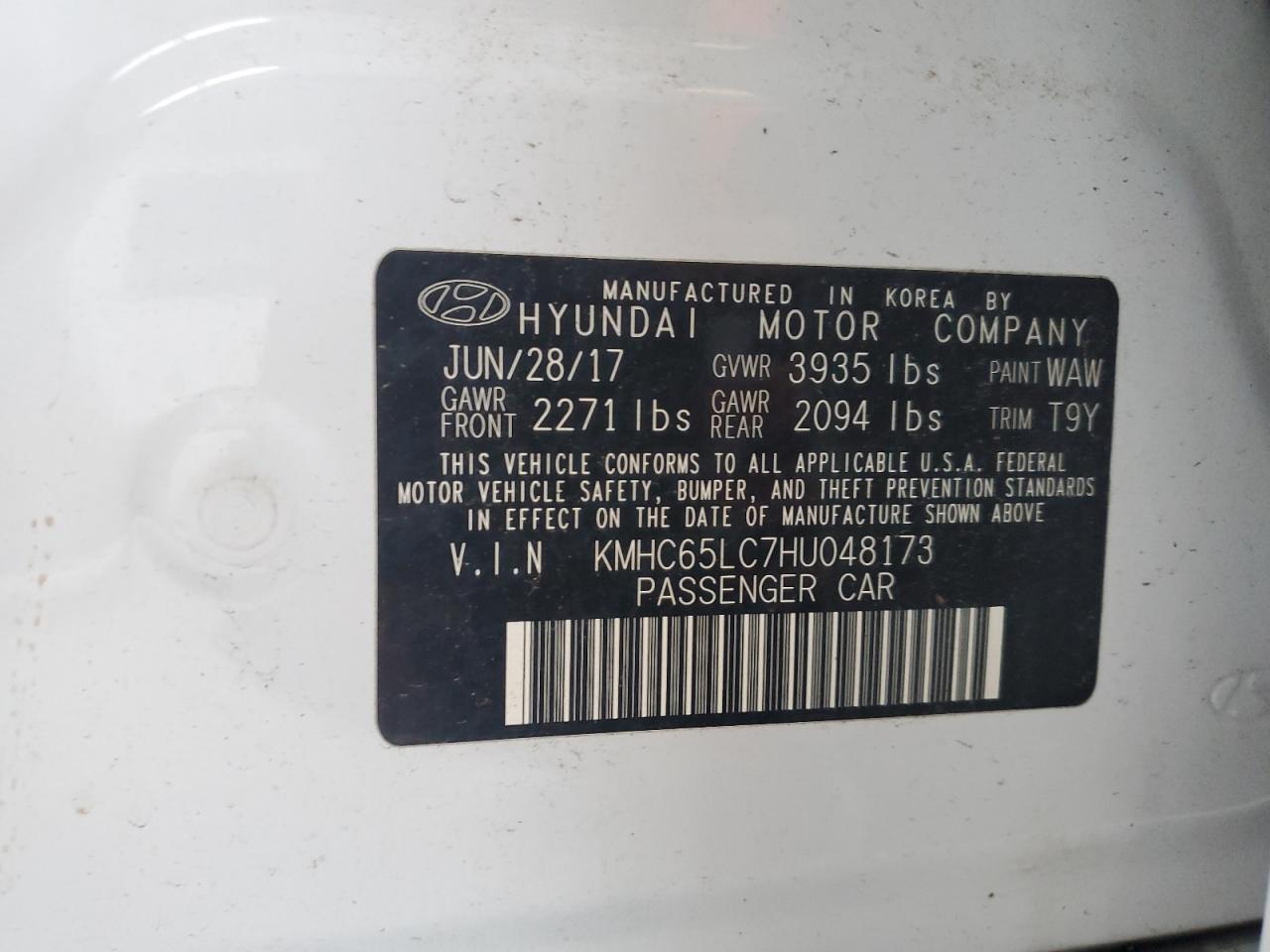 KMHC65LC7HU048173 2017 Hyundai Ioniq Blue