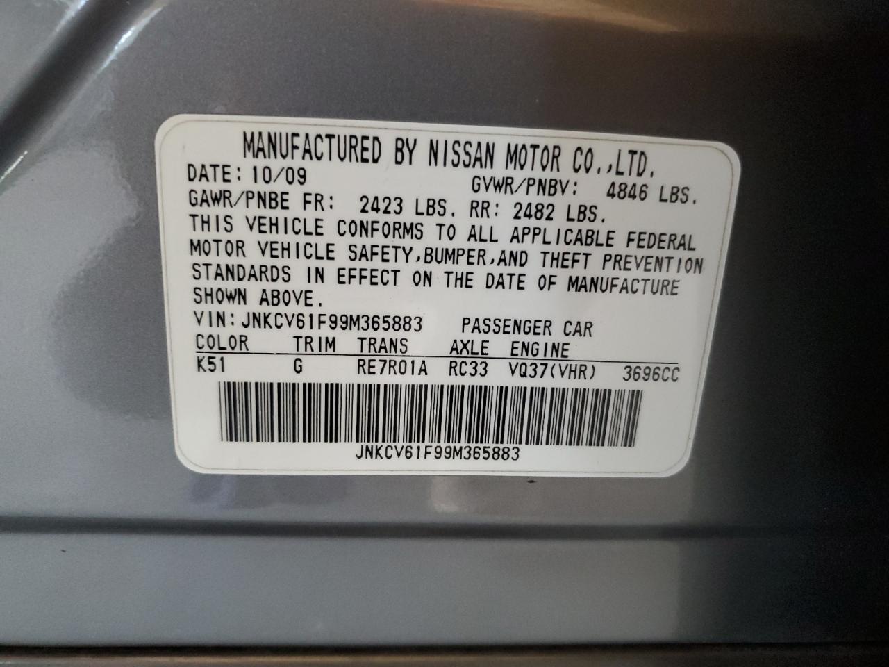 JNKCV61F99M365883 2009 Infiniti G37